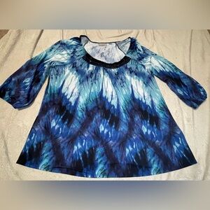 AVENUE 18/20 (2x) Beaded Top Black/blue Sparkle Embroidery Long Sleeves NWOT